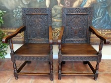 2 WAINSCOT CHAIRS 1700  COUNTRY OAK  SUIT COUNTRY COTTAGE  FREE SHIPPING ENGLAND