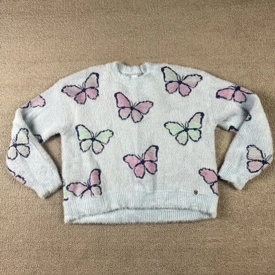 Justice Girls Crew Neck Eyelash Sweater Butterflies Small 7/8 Pullover Cardigan - Image 1 of 4