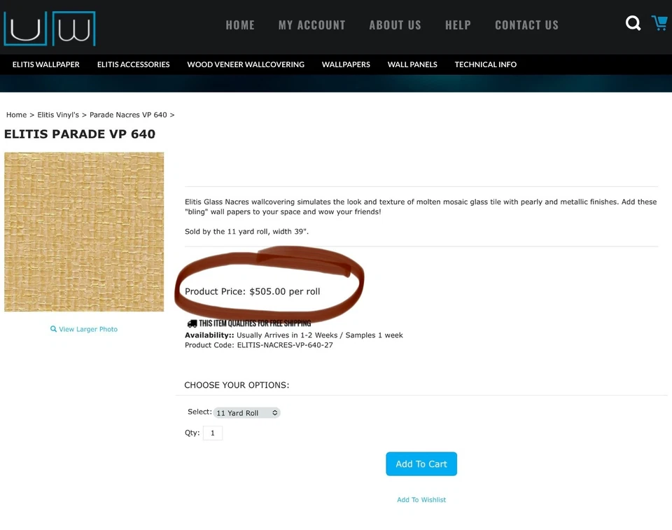 Papel pintado de vinilo azulejo mosaico de vidrio dorado 11YD ELITIS Francia 640 acres $505 al por menor Foto 4 de 4