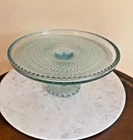 Vintage 1950's Jeanette Harp Ice Blue Diamond Pedestal 10" Cake Plate Cake Stand