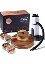 Acacia Whiskey Smoker Kit with Smoking Gun and Wood Chips Chimney Kit