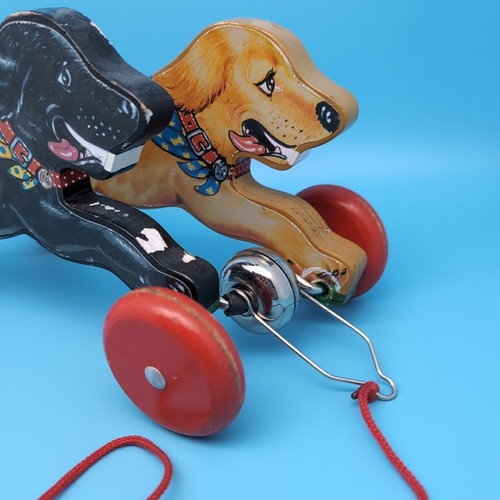 Schylling Wooden Pull Toy Dogs Black Lab Golden Retriever Racing Wheels DMG - Picture 5 of 19