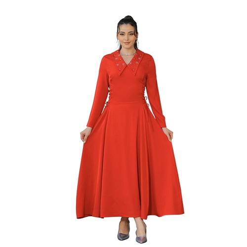 Elegant Women Dubai Abaya Luxury Evening Dresses Muslim V-Neck Slim Kaftan Gown - Picture 6 of 27