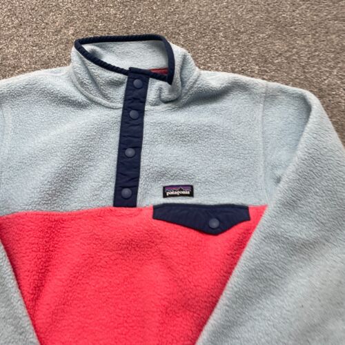 Patagonia Sweater Youth Large Pink Blue Lightweight Synchilla Snap T Pullover - Picture 2 of 9