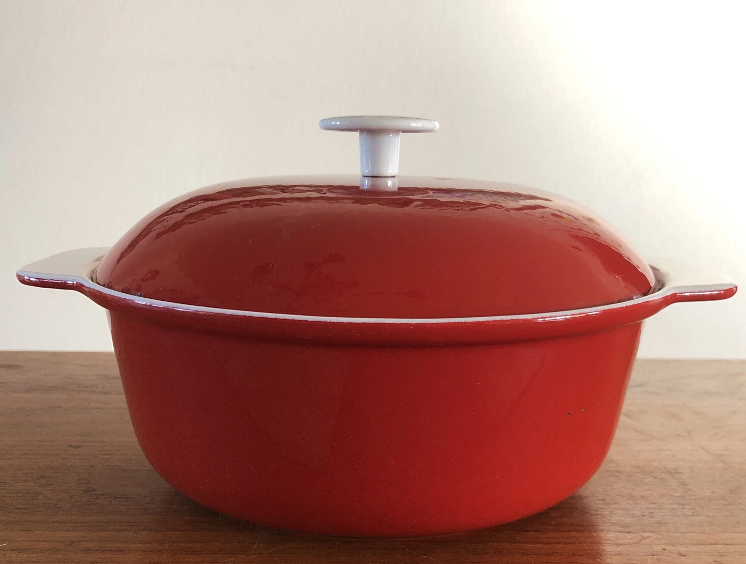 Vintage 1950s Red White Prizer Ware 1.5qt Cast Iron Enamel Pot Lid Dutch Oven