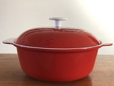 Vintage 1950s Red White Prizer Ware 1.5qt Cast Iron Enamel Pot Lid Dutch Oven