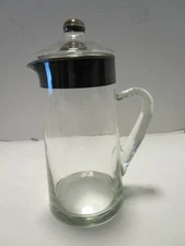 Vintage Dorothy Thorpe Glass Water Pitcher Jug Lidded Silver Rim 60 Oz. 10.50” t