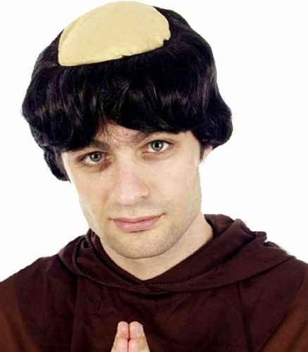 Parrucca Frate Monk Tuck Capelli Calvi Testa & Collana Santa Croce Costume Abito Fantasioso - Foto 2 di 3