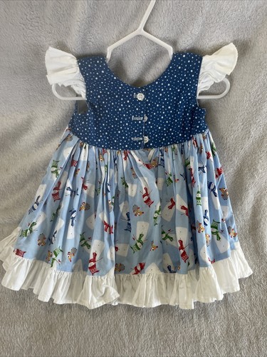 Zoe Addelyn Baby Fit & Flare Dress Blue/white Snowman Button 2T - Picture 4 of 4