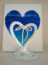 Beachy heart wall hanging and heart shelf sitter LOVE Bojo art