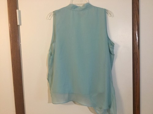 Metaphor Blouse Womens XL Sleeveless Draped Sheer Layered Mint Chic - Picture 2 of 2