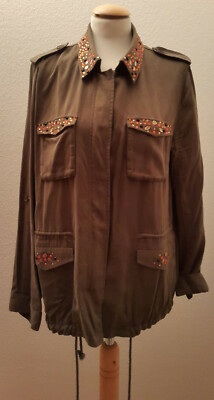 ALBA MODA stylishe Damen Blusen Jacke 44 Navy Oliv Grün Strass