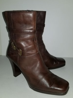 Michael Shannon brown leather mid calf ankle zip platform 