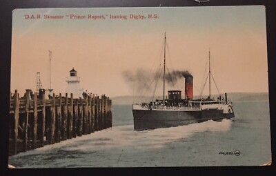 D.A.R. Steamer Prince Rupert Leaving Digby Nova Scotia Canada Antique Postcard
