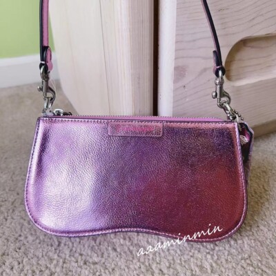 NWT Coach Small Wavy Shoulder Bag In Metallic Coachtopia Leather