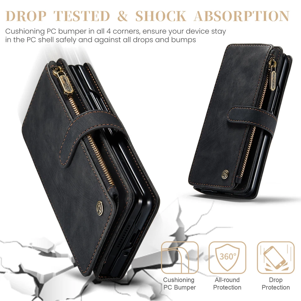 For Samsung Galaxy Z Fold3/4/5 5G Slim Zipper Wallet Card Holder Shockproof Case - Image 3 of 4