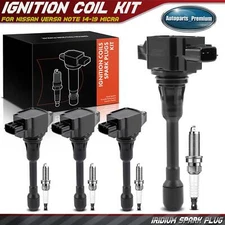 4pcs Ignition Coil & IRIDIUM Spark Plug Kits for Nissan Versa Note 14-19 Micra