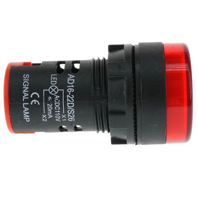 EARU AD16-22D/S26 22mm Panel Mount LED Signal Indicator Light, Red