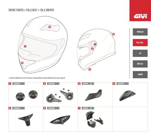 Z245256R GIVI RICAMBIO INTERNO + GUANCE per CASCO 50.4 SNIPER TAGLIA S |  eBay