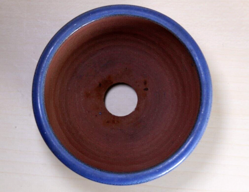 Japanese Bonsai Pot HEIAN KOZAN φ3.5"(9cm) Blue Glazed Round Y204 - Picture 4 of 11