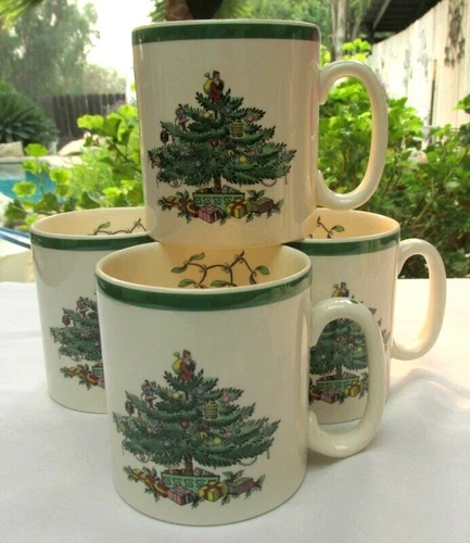 SPODE CHRISTMAS TREE TOM & JERRY 4 MUG SET ENGLAND IN ORIGINAL BOX