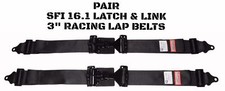 FACTORY FIVE 3" WIDE SEAT BELTS 2 POINT LAP RACING HARNESS LATCH & LINK BLACK