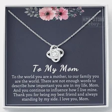 To My Mom Necklace Love Knot Thank You Mommy Mother's Day Gift From Son Daughter