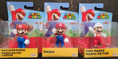 LOT of 3 Super Mario 2.5'' Action Figures * Mario * Raccoon * Fire * 2020 Jakks 