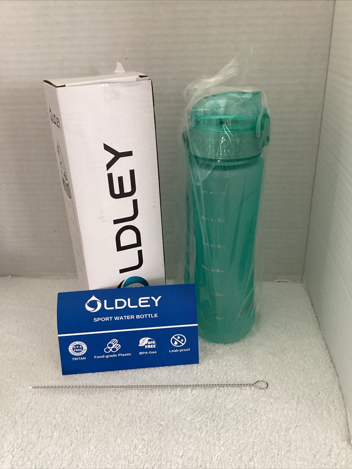 OLDLEY  15 oz Motivational Sports Water Bottle with Time Marker , Teal.