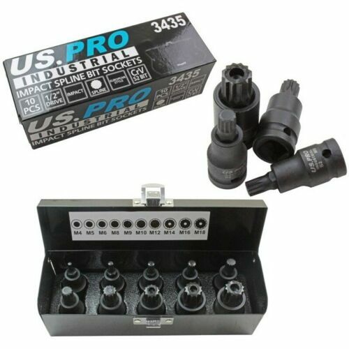 US PRO INDUSTRIAL Tools 10pc 1/2" dr Impact Spline Bit Sockets Set 3435 - Image 4