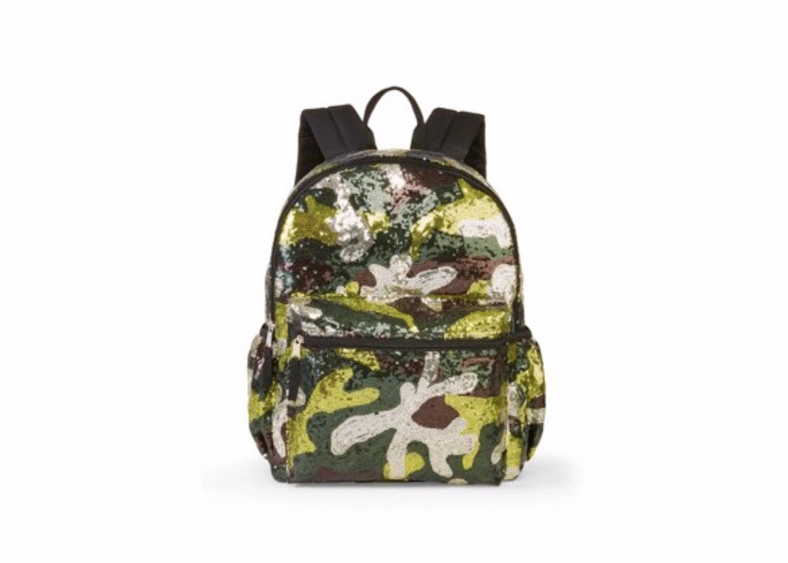 Camo Sequin Backpack Bag School Kids 16" Girls Front Pocket