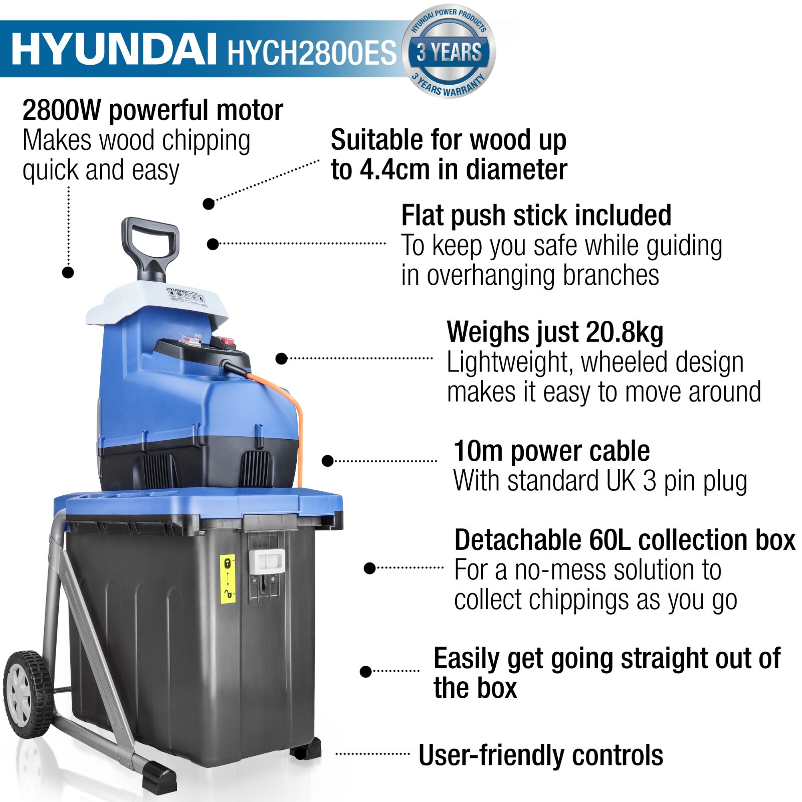 Hyundai Quiet Electric Garden Shredder, 2800w, 2.8kW, 230v 689850174941