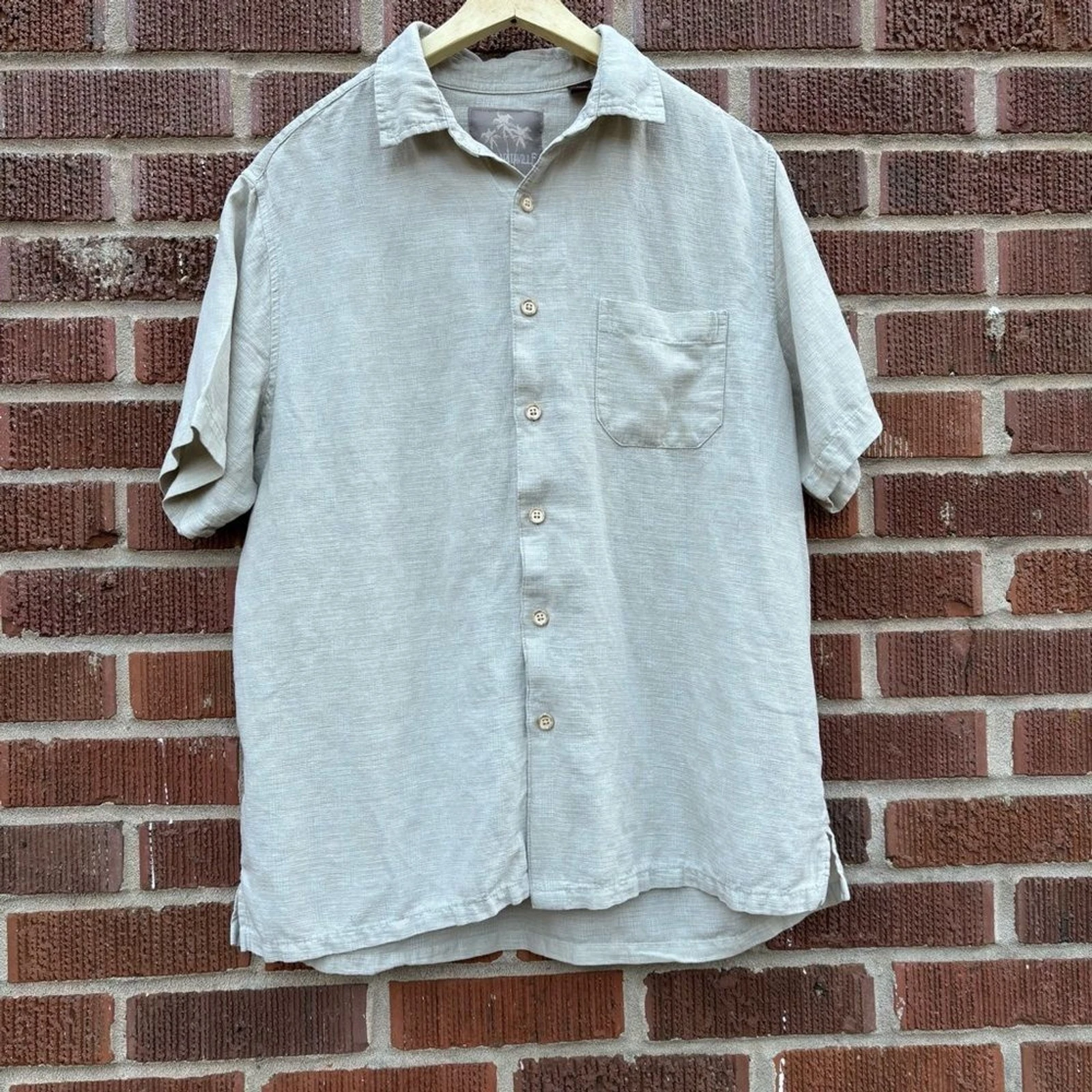 MARGARITAVILLE Silk Linen Hawaiian Shirt Short Sleeve Tan Men’s M