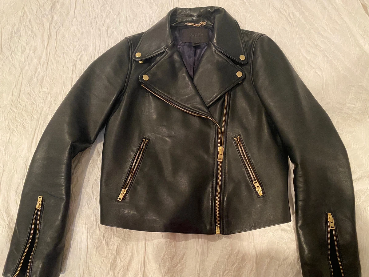 J crew black leather cheap jacket