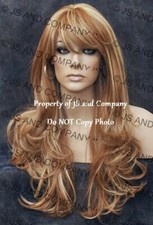 Human Hair Blend Full Wig Heat OK Long Wavy Strawberry Blonde Mix WBKT 27-613