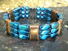 Mens Womens 100 Magnetic Therapy Hematite Bracelet Anklet Blue And Copper 3 Row