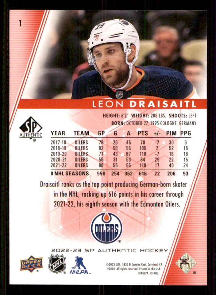 2022-23 SP Authentic Limited Red #1 Leon Draisaitl - Image 2 of 2