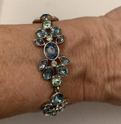 $78 Givenchy Silver Tone Blue Crystal Link Bracelet #41 GB  display picture 3