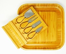 Malvern CB19 Bamboo Cheese Board Set with Cracker Rim 4 Piece Serving Utensils