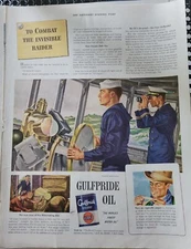 1941 Gulf Gas Oil  Gulfpride Military sailors combat invisible raider vintage ad