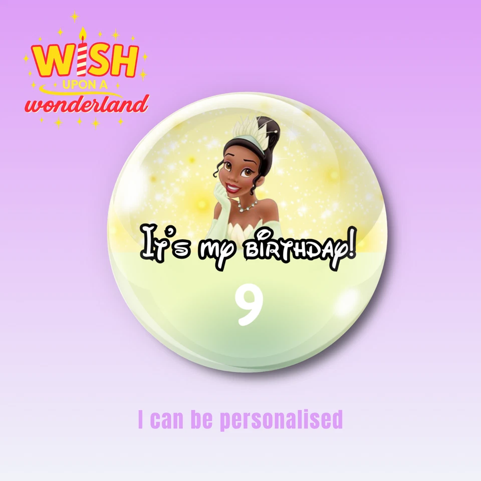 Tiana - Princesa y la Rana Princesa Disney Personalizada Cumpleaños Botón Insignia Foto 3 de 4