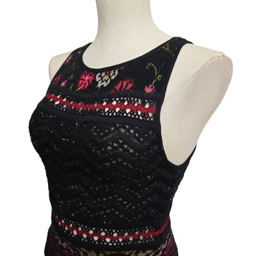 Cecilia Prado Black Floral Crochet Midi Dress Size Petite Small Whimsigoth Sheer - Picture 4 of 9