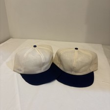 Blank All-Mesh Trucker Hats Lot of 2 – Fitted, M,XL USA Made Caps – White & Blue