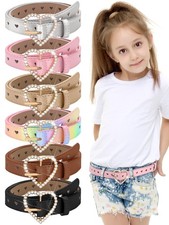 6 Pcs Girls Belt with Heart Metal Buckle Skinny Kids Leather Belts for Jeans ...