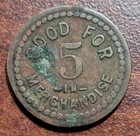 Historic ALABAMA Token C. Burkart & Co. HANGEVILLE Ala. Brass 20mm GF 5c Merch — photo 2