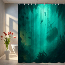 Underwater Shipwreck Shower Curtain for Nautical Bathroom Decor