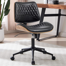 Modern Armless Office Chair with Wheels, Adjustable Height, Walnut Bentwood