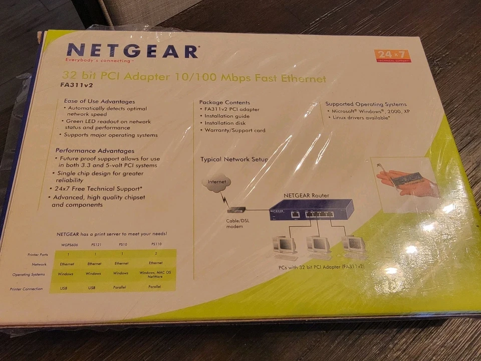 New Sealed Netgear 32 bit PCI Adapter FA311 10/100 Mbps Fast Ethernet - Image 4 of 4