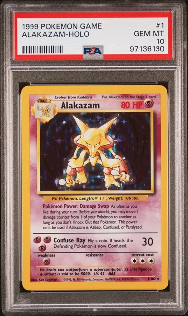 1999 Pokemon Base Set Unlimited #1 Alakazam Rare HOLO PSA 10 Gem Mt