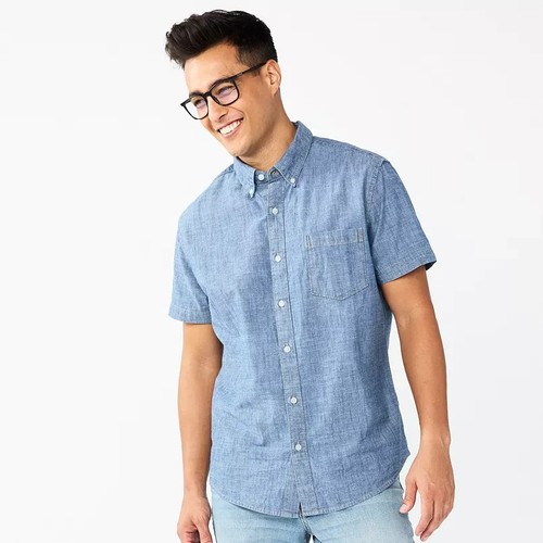 Neu Sonoma perfekte Länge Kurzarm Hemd mit Knopfleiste - Medium - blau Chambray